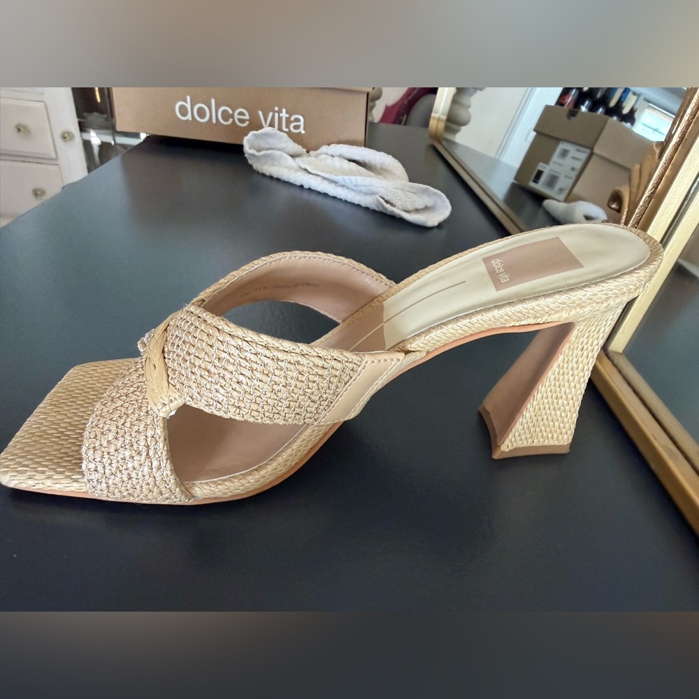 Dolce Vita Braided Raffia Slide Heels — Natural Tan - Picture 5 of 11